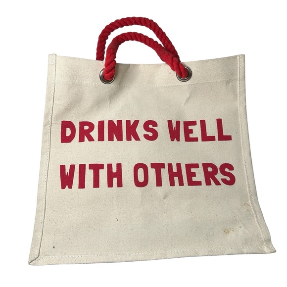 Jute | Cotton Blend Canvas 6-Bottle Wine Holder Tote Bag with Red Rope Handles - Picture 1 of 10